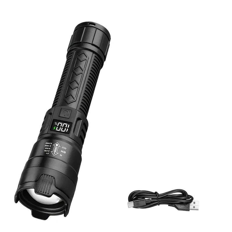 Tactical LED Flashlight 2000LM USB Rechargeable Waterproof Grade Zoom Torch Bright Portable Emergency Light for Camping Outdoor
