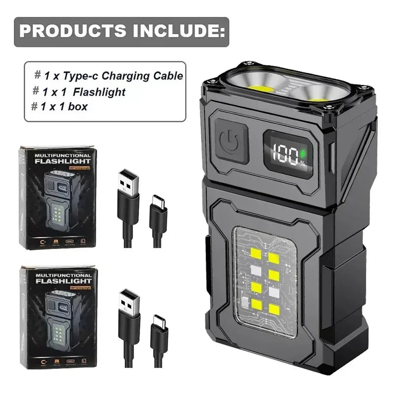Tactical Edc Flashlight Light Portable Multifunctional Torch USB Rechargeable Outdoor Camping Emergency Light Fishing Lanter