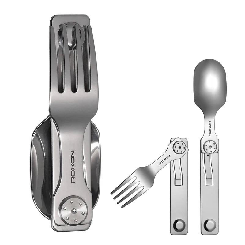 ROXON 3 IN 1 Camping Cutlery Set Knife Fork Spoon Stainless Steel Portable and Detachable