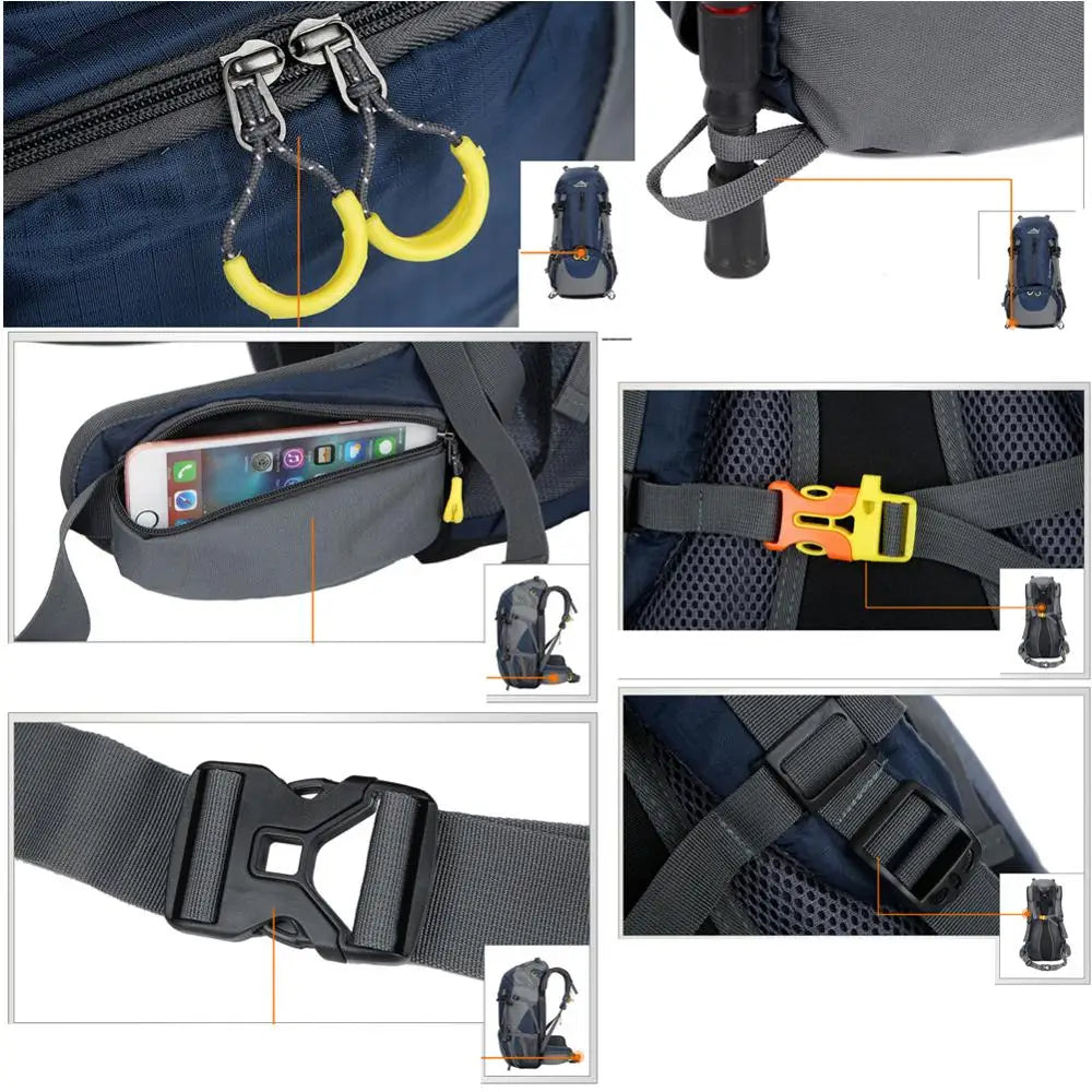 50L Waterproof Zipper Hiking Backpack for Men for Outdoor Sports Day Travel Climbing Camping Tours Spring