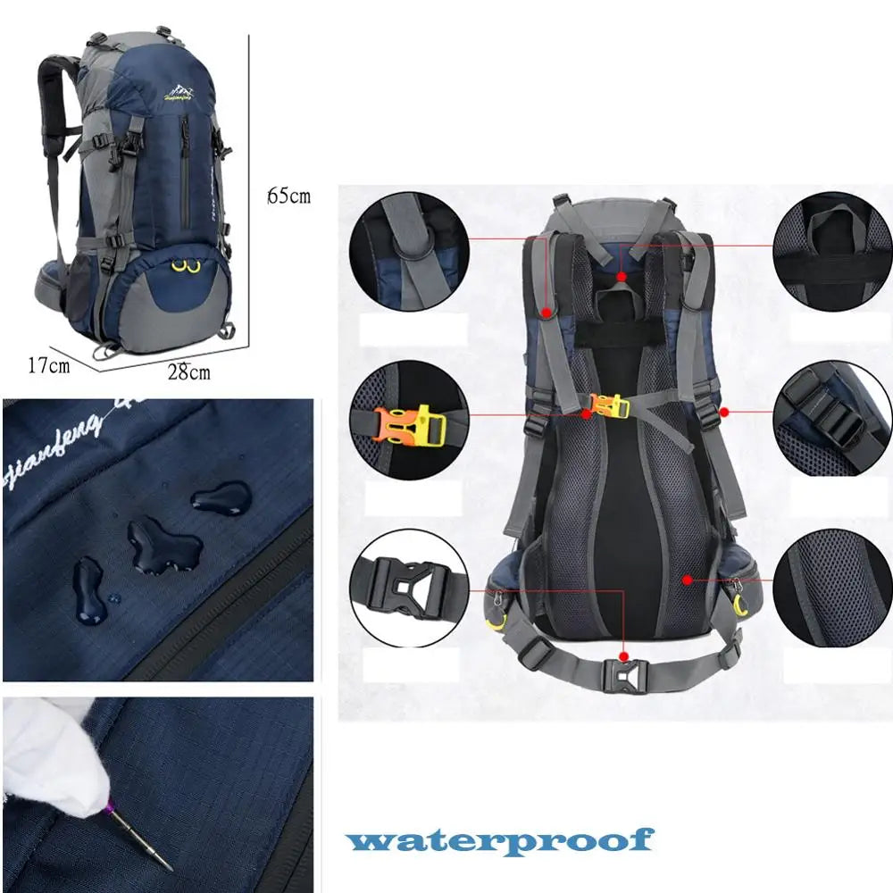 50L Waterproof Zipper Hiking Backpack for Men for Outdoor Sports Day Travel Climbing Camping Tours Spring