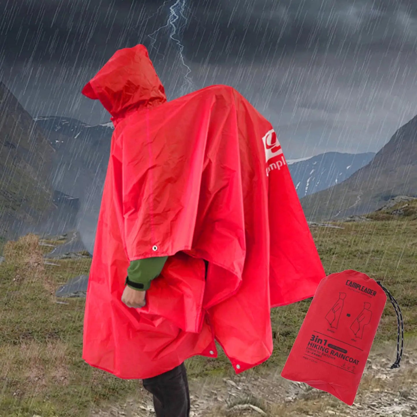 Hooded Rain Poncho Water Resistant Raincoat for Camping Hiking Outdoor