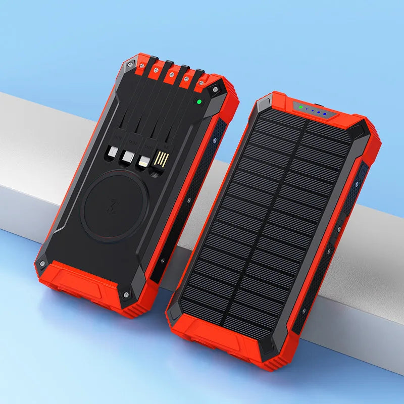 20000mAh Solar Power Bank Wireless Charging Outdoor Dual Flashlight Portable Charger