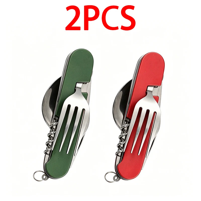 6 in 1 Camping Cutlery Set Tourist Spoon Camping Fork Spoon Stainless Steel Folding Pocket Kits Outdoor cutlery Set DCS001