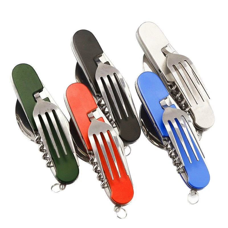 6 in 1 Camping Cutlery Set Tourist Spoon Camping Fork Spoon Stainless Steel Folding Pocket Kits Outdoor cutlery Set DCS001