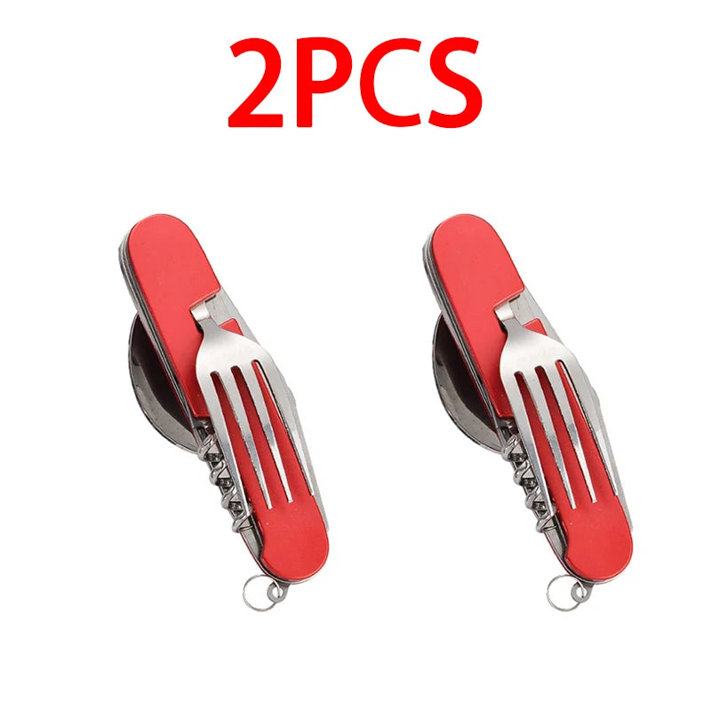 6 in 1 Camping Cutlery Set Tourist Spoon Camping Fork Spoon Stainless Steel Folding Pocket Kits Outdoor cutlery Set DCS001