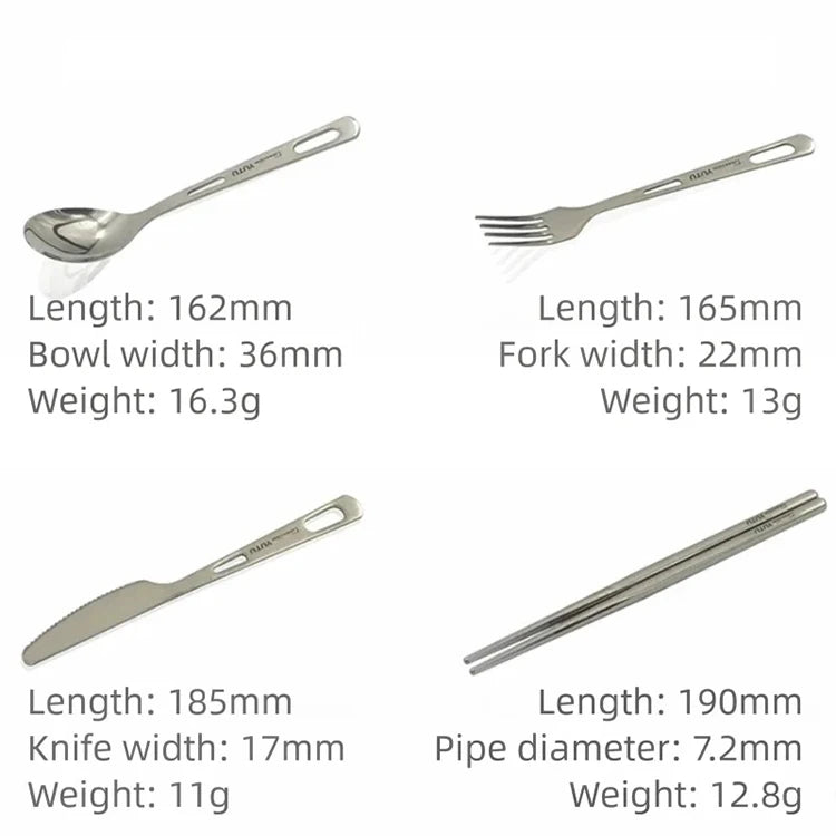 Titanium Tableware Set Camping fork spoon Chopsticks Cutlery Set Outdoor Cutlery Portable Knife and Fork Set DCS002