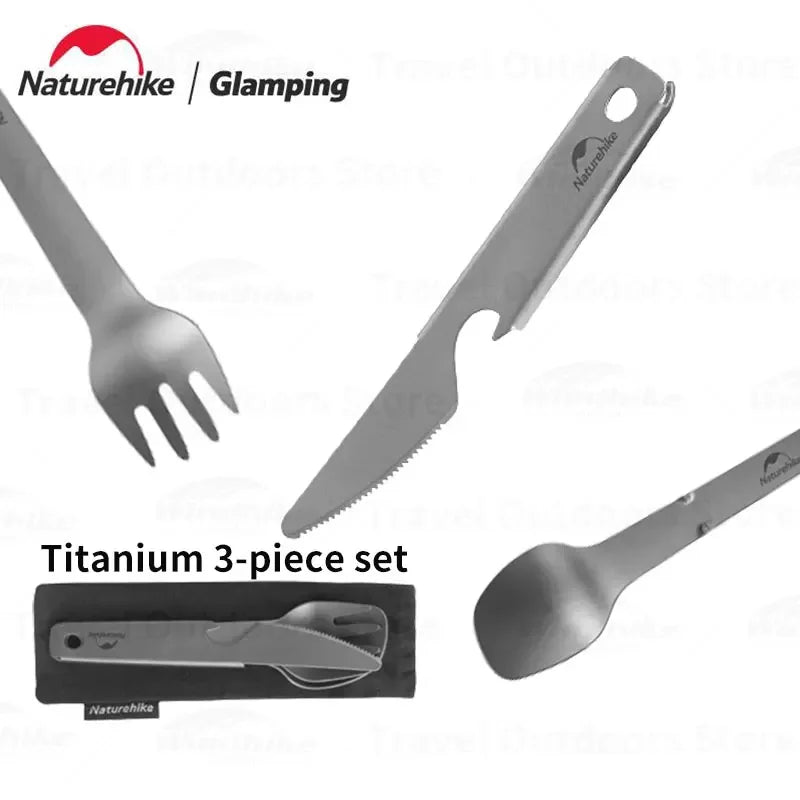 Naturehike Titanium Camping Supplies Knife Fork Spoon 3-In-1 Set Outdoor Portable Cutlery Set Multifunction Tableware