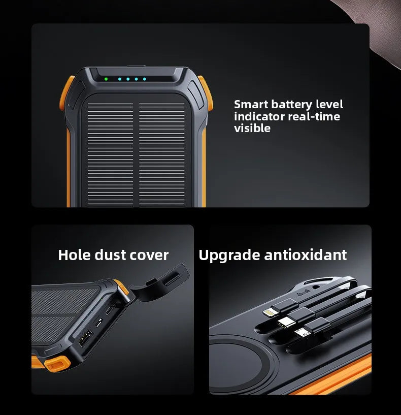20000mAh Solar Power Bank Wireless Charging Outdoor Dual Flashlight Portable Charger
