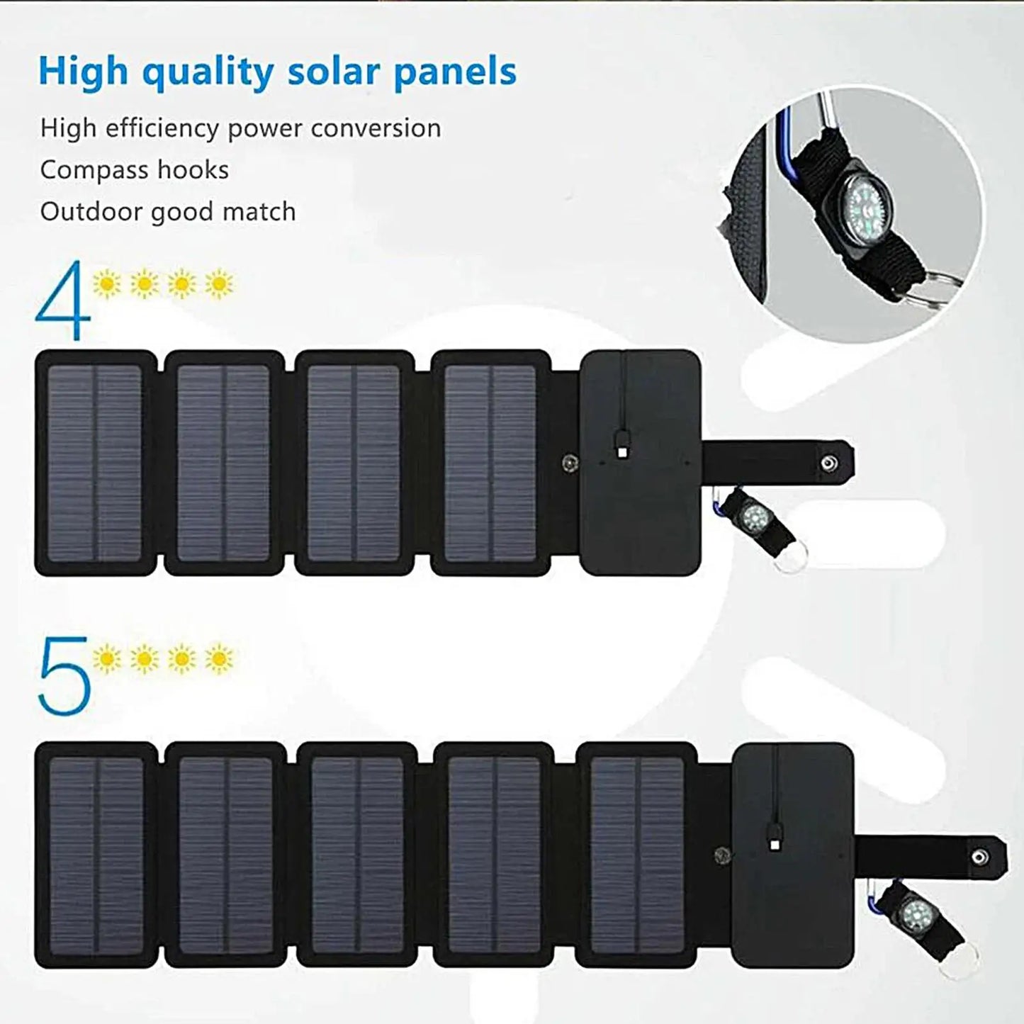 Solar Charger Portable Waterproof Cellphone Charging Device Folding USB Device Charger for Home Outdoor Car RV Hiking Explorer