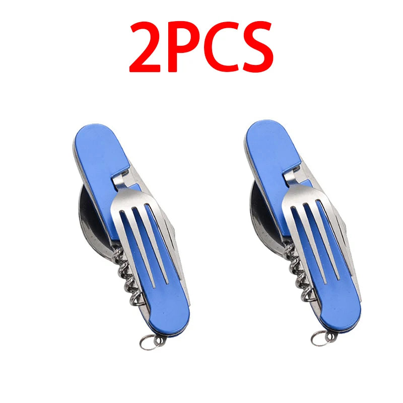 6 in 1 Camping Cutlery Set Tourist Spoon Camping Fork Spoon Stainless Steel Folding Pocket Kits Outdoor cutlery Set DCS001