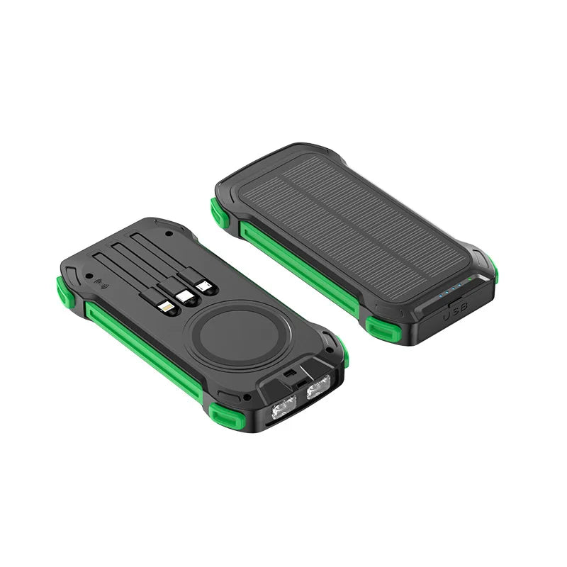 20000mAh Solar Power Bank Wireless Charging Outdoor Dual Flashlight Portable Charger