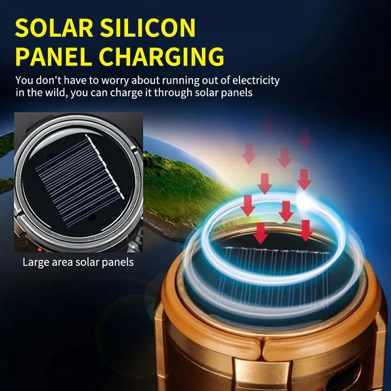 3-in-1 Solar Charging Camping Light, Flashlight with Built-in Fan, Multifunctional Outdoor Lighting Lamp