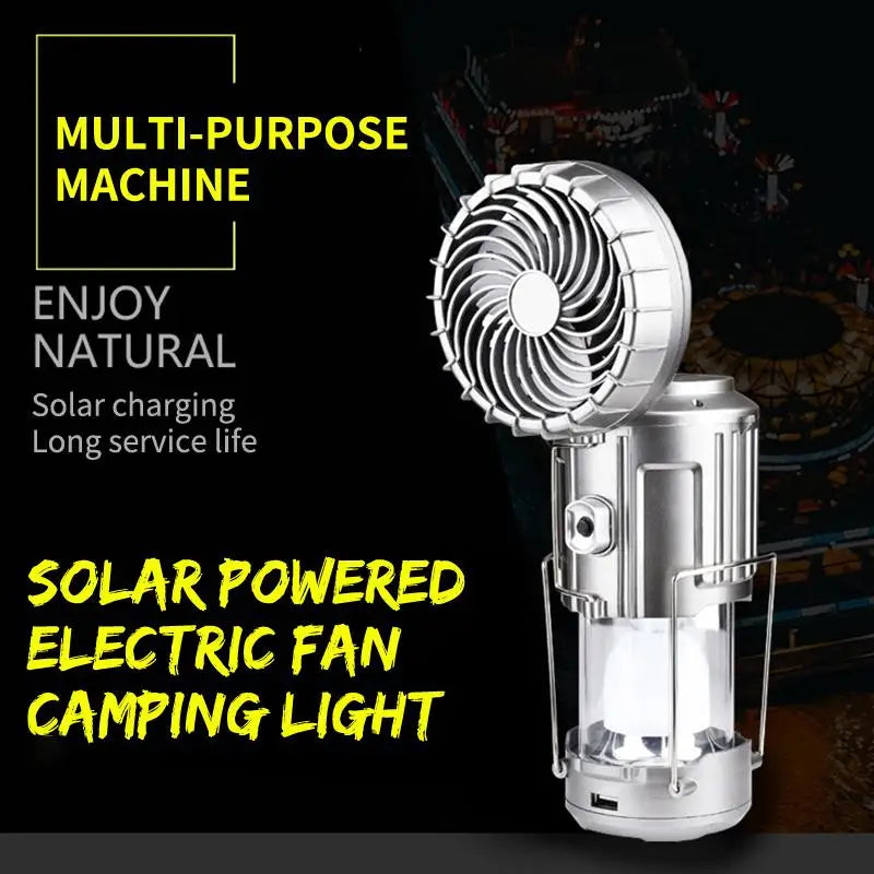 3-in-1 Solar Charging Camping Light, Flashlight with Built-in Fan, Multifunctional Outdoor Lighting Lamp