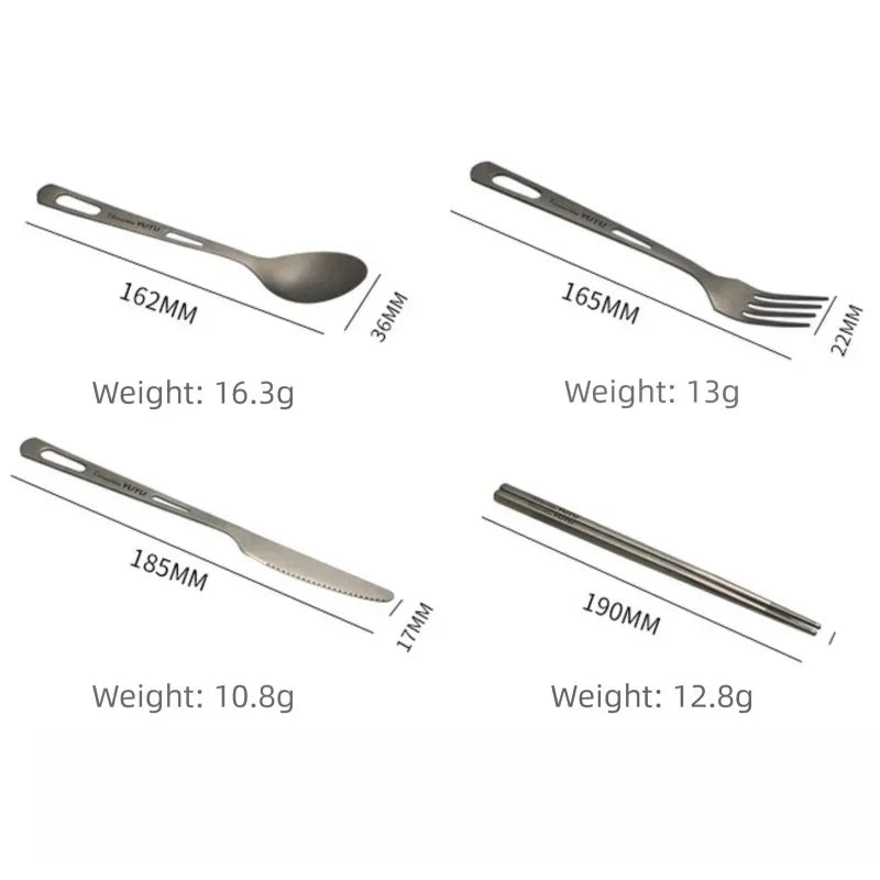 Titanium Tableware Set Camping fork spoon Chopsticks Cutlery Set Outdoor Cutlery Portable Knife and Fork Set DCS002