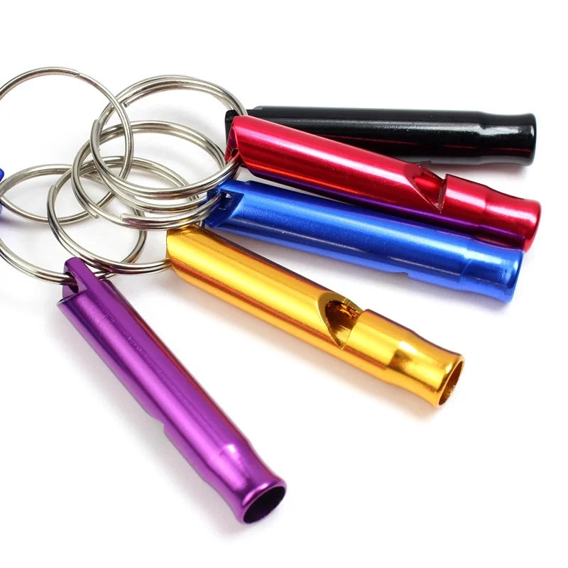1pc Camping Hiking Survival Whistle, Small Aluminum Emergency Train Whistle with Keychain, Outdoor EDC Tool