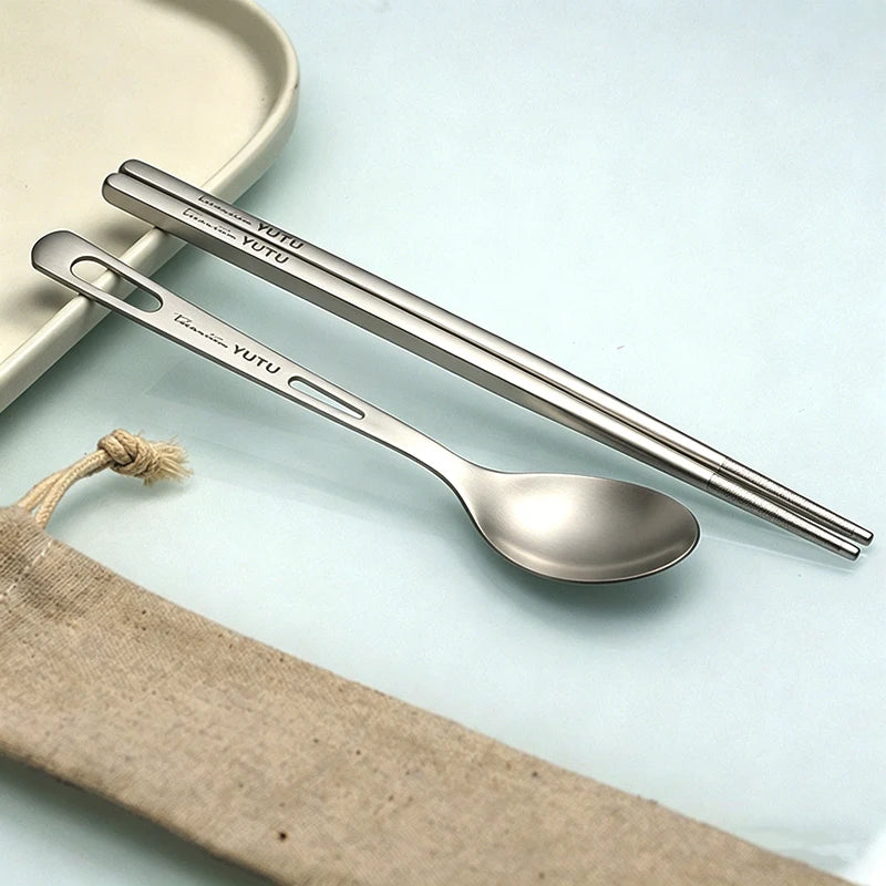 Titanium Tableware Set Camping fork spoon Chopsticks Cutlery Set Outdoor Cutlery Portable Knife and Fork Set DCS002