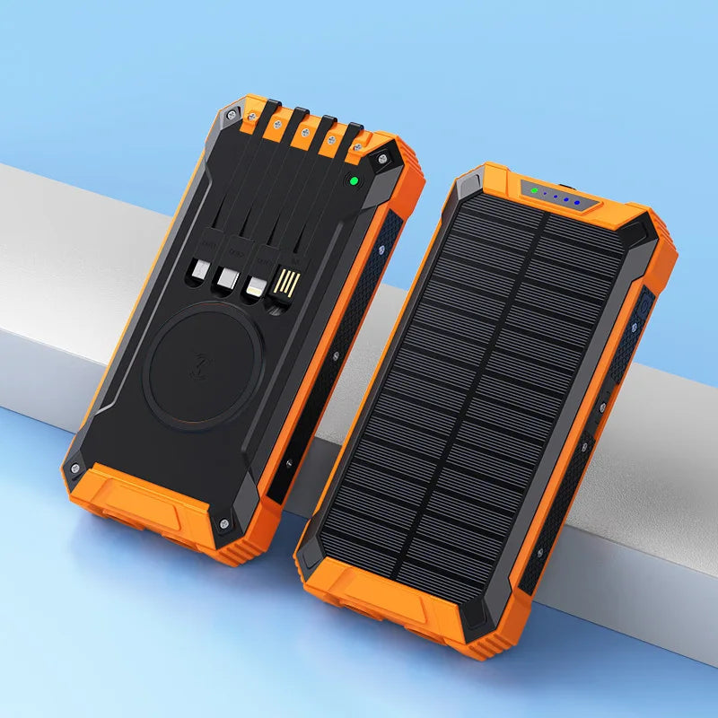 20000mAh Solar Power Bank Wireless Charging Outdoor Dual Flashlight Portable Charger