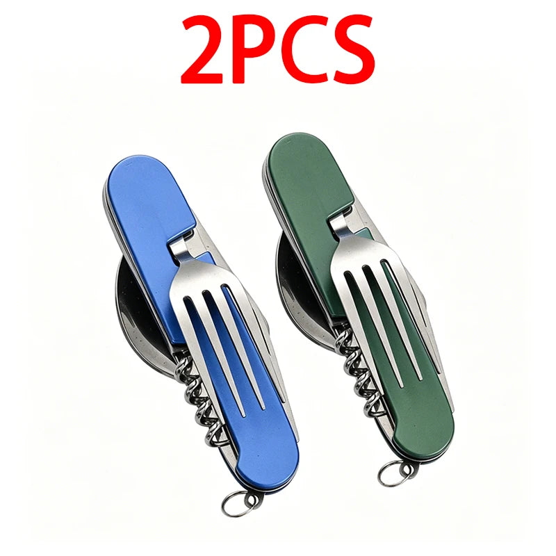6 in 1 Camping Cutlery Set Tourist Spoon Camping Fork Spoon Stainless Steel Folding Pocket Kits Outdoor cutlery Set DCS001