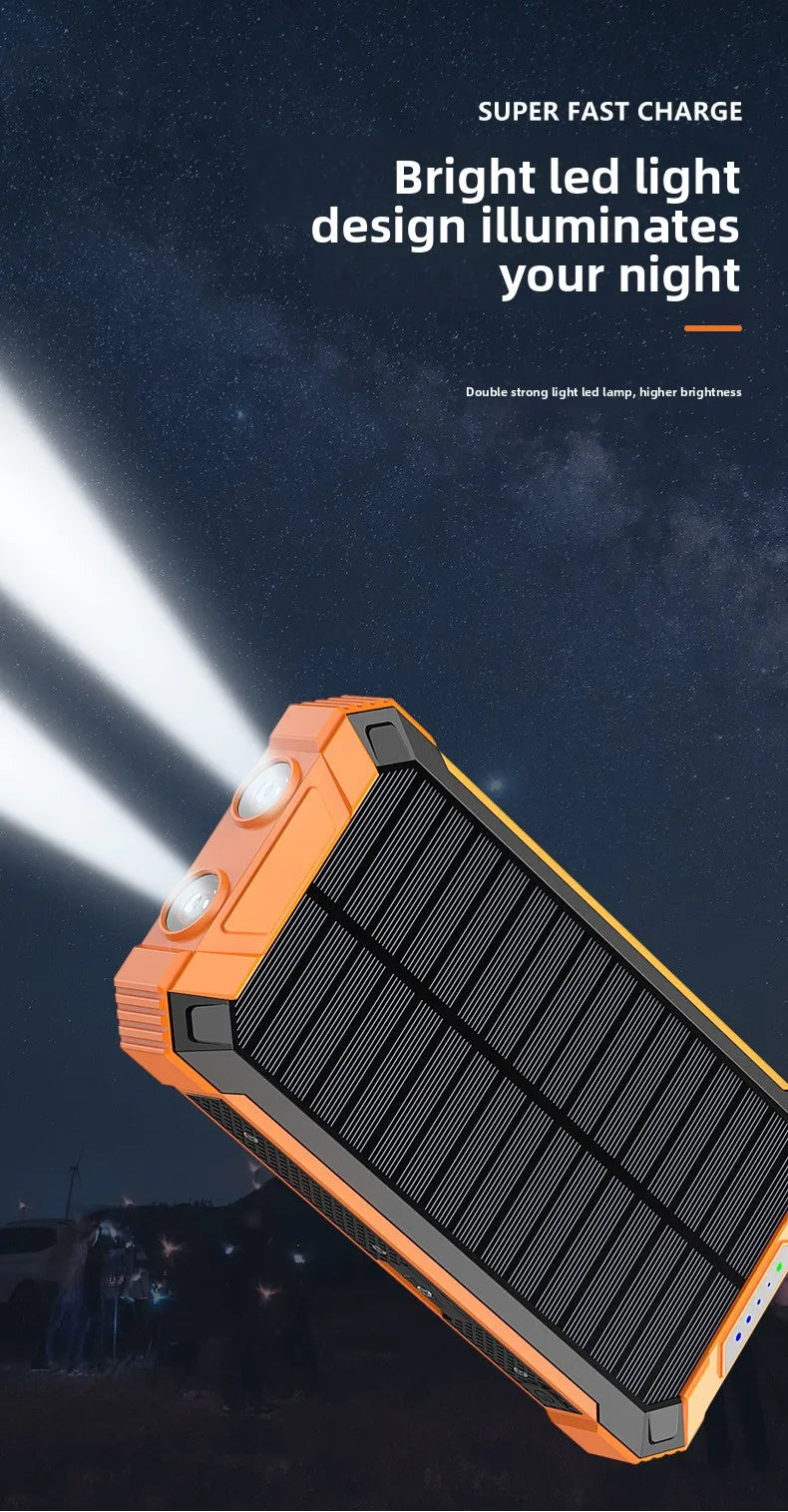 20000mAh Solar Power Bank Wireless Charging Outdoor Dual Flashlight Portable Charger