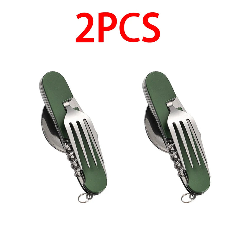 6 in 1 Camping Cutlery Set Tourist Spoon Camping Fork Spoon Stainless Steel Folding Pocket Kits Outdoor cutlery Set DCS001