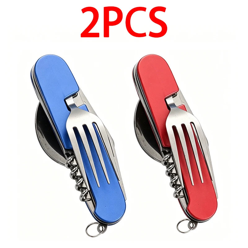 6 in 1 Camping Cutlery Set Tourist Spoon Camping Fork Spoon Stainless Steel Folding Pocket Kits Outdoor cutlery Set DCS001