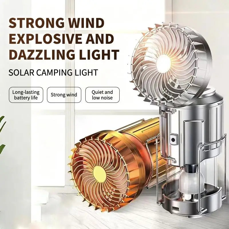 3-in-1 Solar Charging Camping Light, Flashlight with Built-in Fan, Multifunctional Outdoor Lighting Lamp