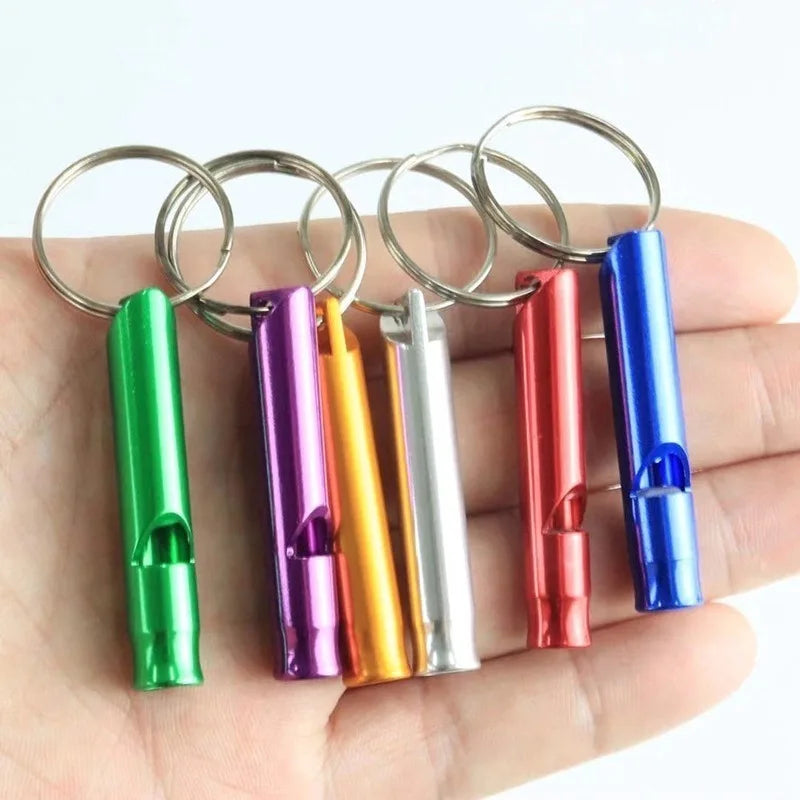 1pc Camping Hiking Survival Whistle, Small Aluminum Emergency Train Whistle with Keychain, Outdoor EDC Tool