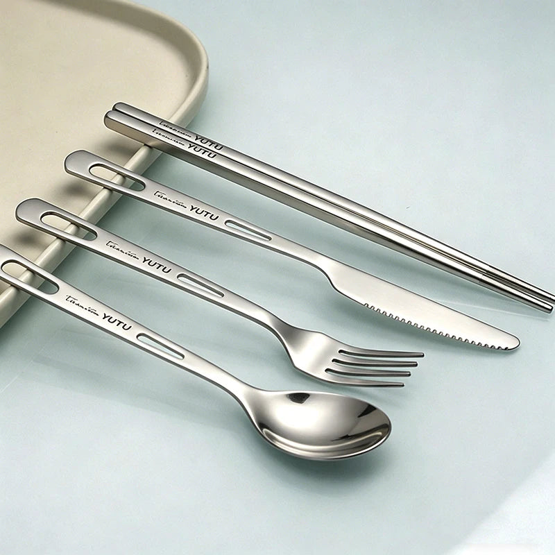 Titanium Tableware Set Camping fork spoon Chopsticks Cutlery Set Outdoor Cutlery Portable Knife and Fork Set DCS002