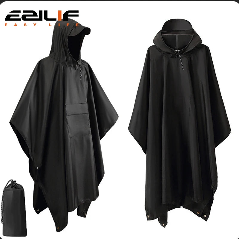 Waterproof Rain Poncho Lightweight Hooded Rain Coat Picnic Mat Blanket Sun Shelter for Outdoor Camping Hiking Cycling Climbing
