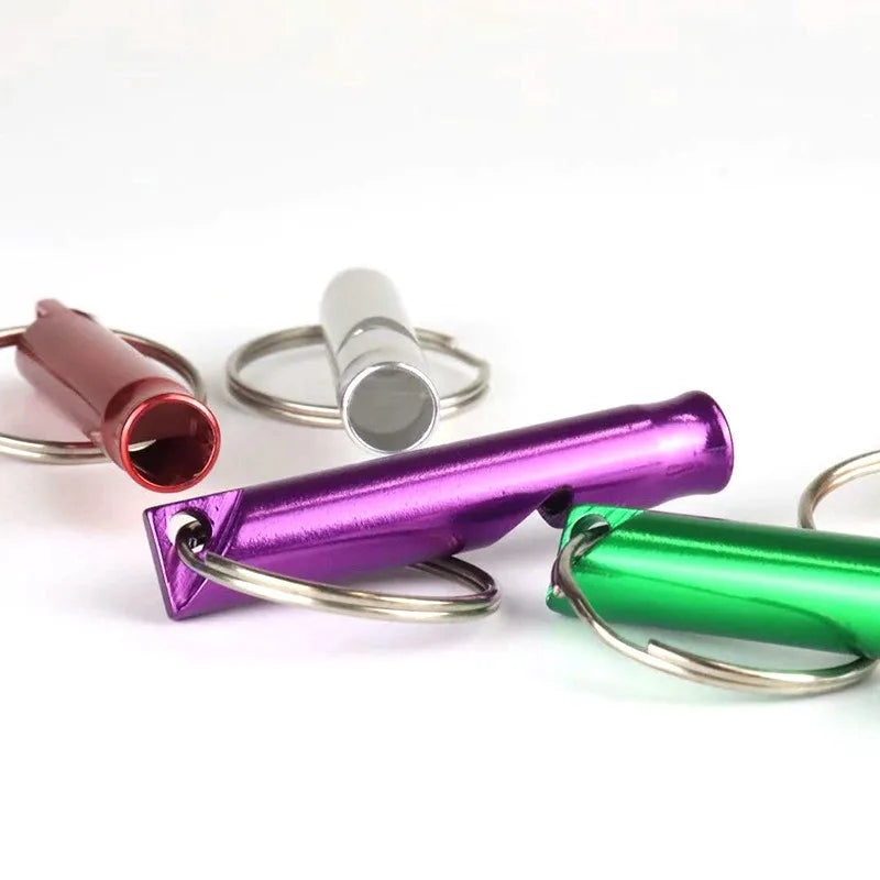 1pc Camping Hiking Survival Whistle, Small Aluminum Emergency Train Whistle with Keychain, Outdoor EDC Tool