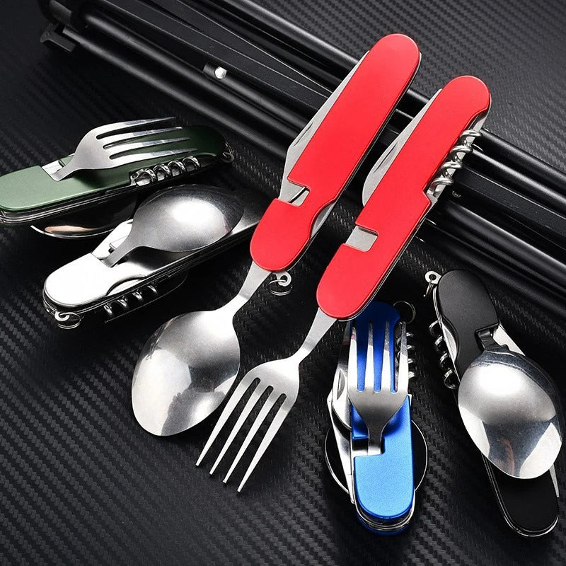 6 in 1 Camping Cutlery Set Tourist Spoon Camping Fork Spoon Stainless Steel Folding Pocket Kits Outdoor cutlery Set DCS001