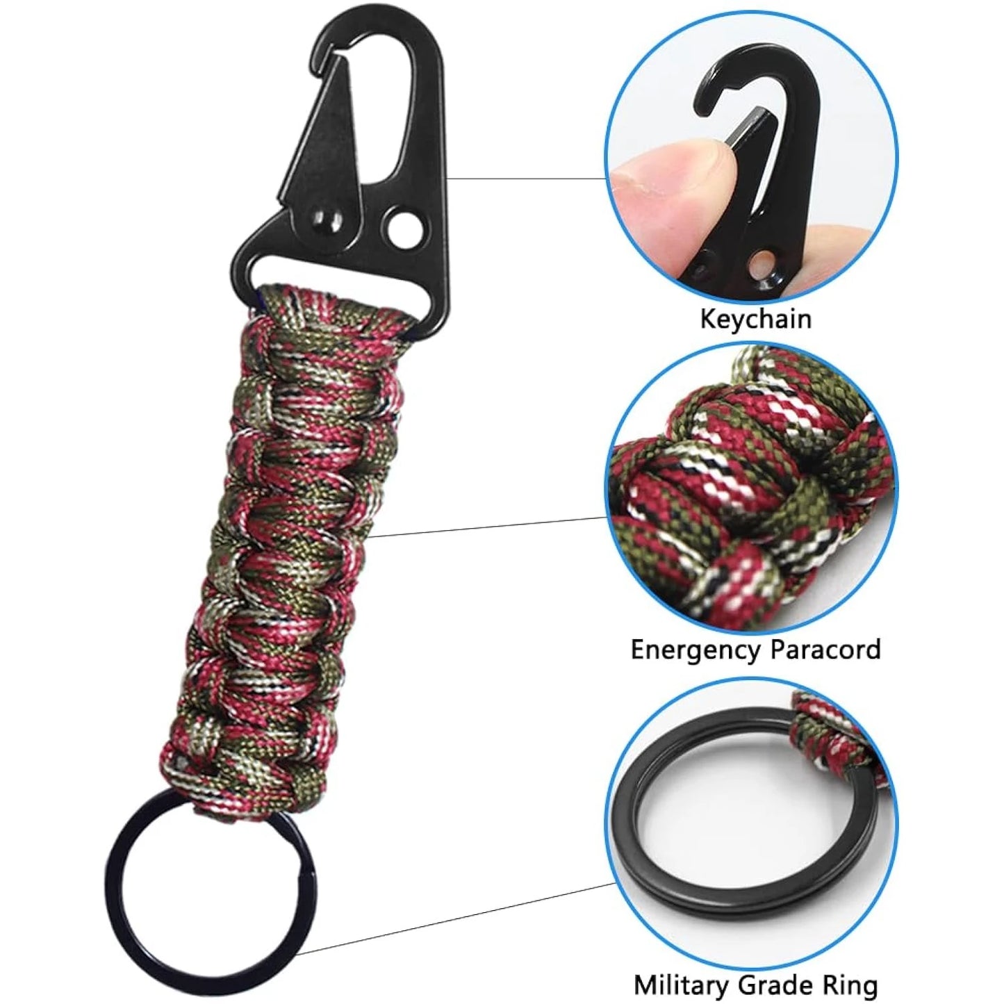 Paracord Keychain Military Braided Core Rope Carabiner Bottle Opener Outdoor Emergency Knot Survival Tools for Camping Hiking