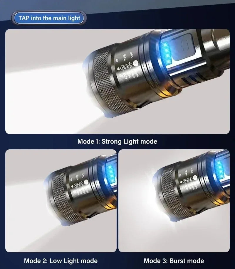 Tactical LED Flashlight 2000LM USB Rechargeable Waterproof Grade Zoom Torch Bright Portable Emergency Light for Camping Outdoor