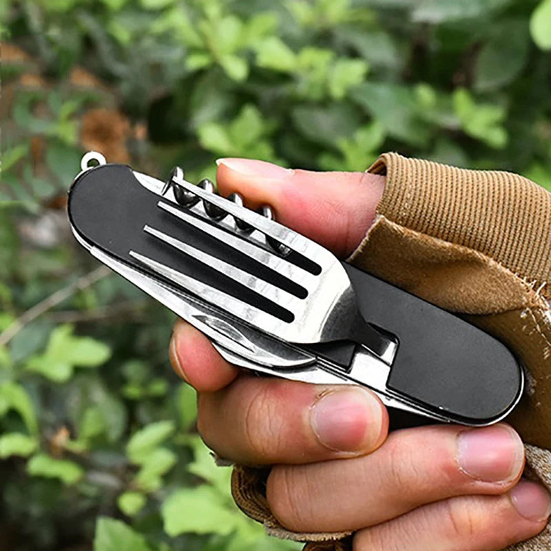 6 in 1 Camping Cutlery Set Tourist Spoon Camping Fork Spoon Stainless Steel Folding Pocket Kits Outdoor cutlery Set DCS001