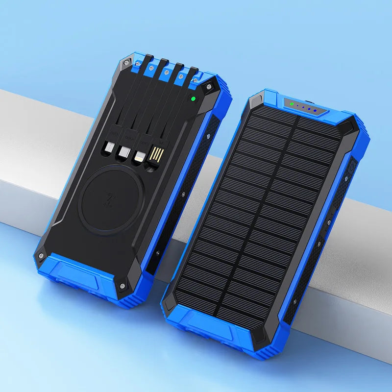 20000mAh Solar Power Bank Wireless Charging Outdoor Dual Flashlight Portable Charger