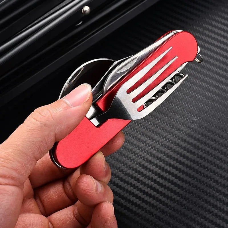 6 in 1 Camping Cutlery Set Tourist Spoon Camping Fork Spoon Stainless Steel Folding Pocket Kits Outdoor cutlery Set DCS001
