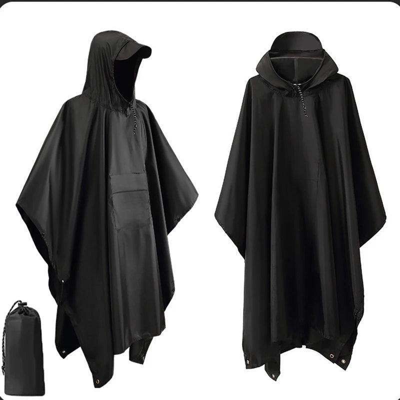 Waterproof Rain Poncho Lightweight Hooded Rain Coat Picnic Mat Blanket Sun Shelter for Outdoor Camping Hiking Cycling Climbing