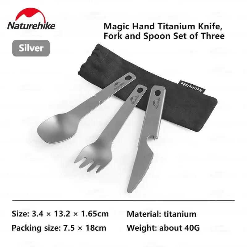 Naturehike Titanium Camping Supplies Knife Fork Spoon 3-In-1 Set Outdoor Portable Cutlery Set Multifunction Tableware