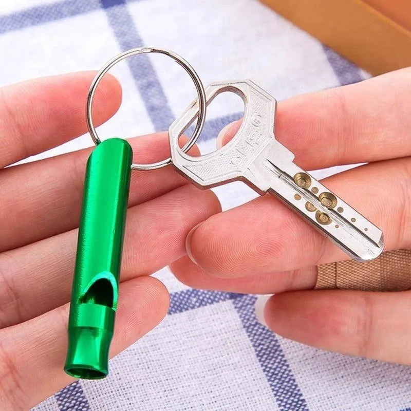 1pc Camping Hiking Survival Whistle, Small Aluminum Emergency Train Whistle with Keychain, Outdoor EDC Tool
