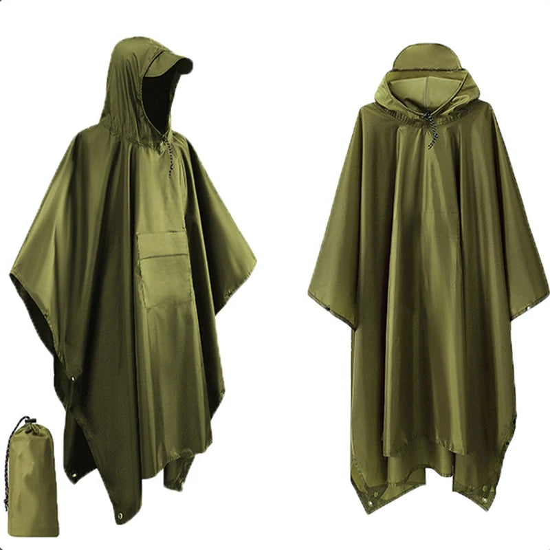 Waterproof Rain Poncho Lightweight Hooded Rain Coat Picnic Mat Blanket Sun Shelter for Outdoor Camping Hiking Cycling Climbing
