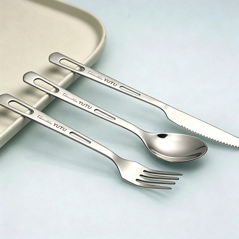 Titanium Tableware Set Camping fork spoon Chopsticks Cutlery Set Outdoor Cutlery Portable Knife and Fork Set DCS002