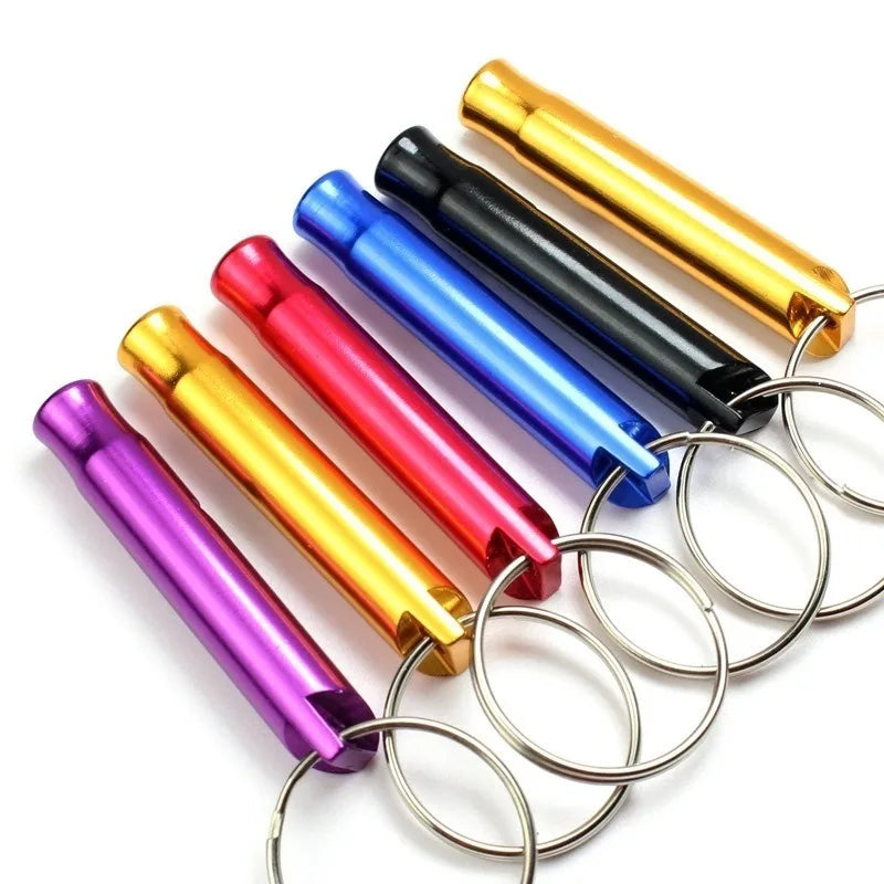 1pc Camping Hiking Survival Whistle, Small Aluminum Emergency Train Whistle with Keychain, Outdoor EDC Tool