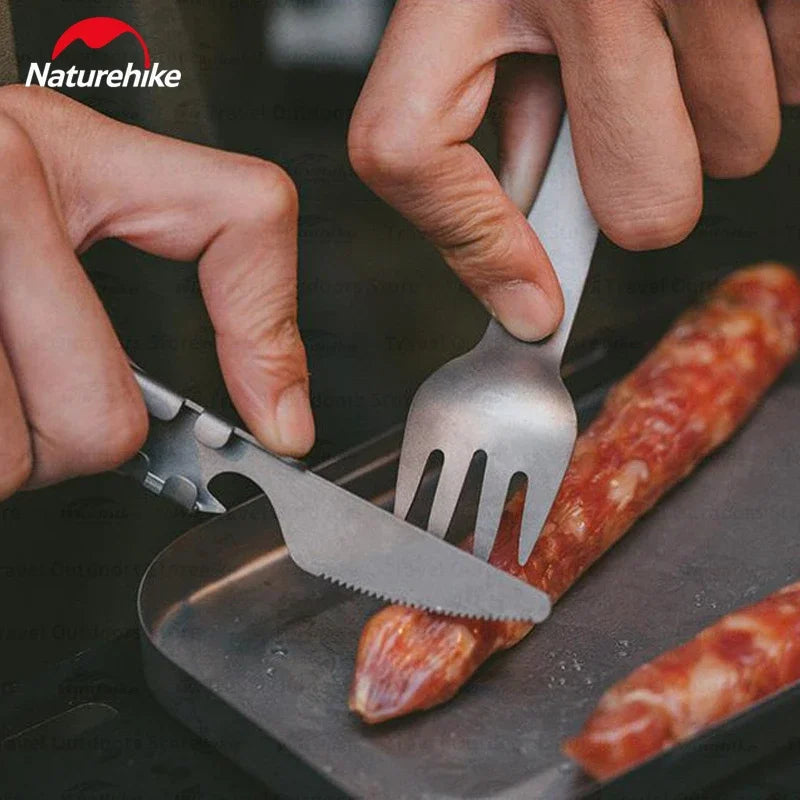 Naturehike Titanium Camping Supplies Knife Fork Spoon 3-In-1 Set Outdoor Portable Cutlery Set Multifunction Tableware