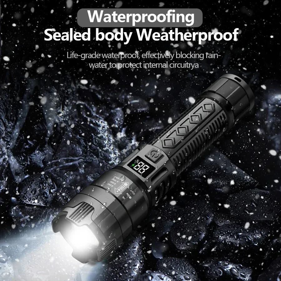 Tactical LED Flashlight 2000LM USB Rechargeable Waterproof Grade Zoom Torch Bright Portable Emergency Light for Camping Outdoor