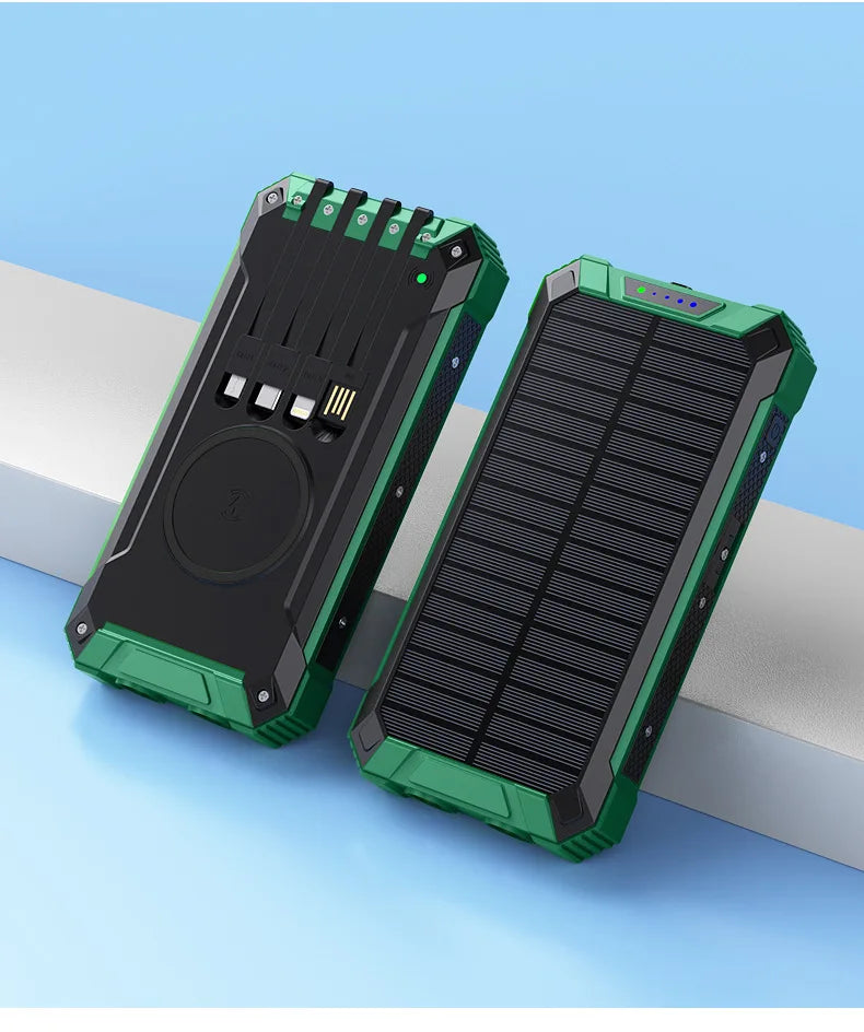 20000mAh Solar Power Bank Wireless Charging Outdoor Dual Flashlight Portable Charger