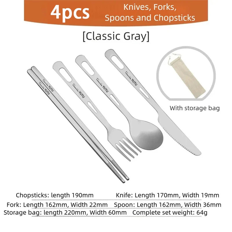 Titanium Tableware Set Camping fork spoon Chopsticks Cutlery Set Outdoor Cutlery Portable Knife and Fork Set DCS002