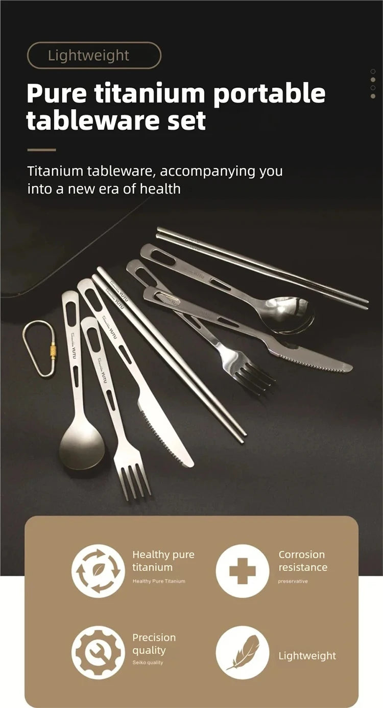Titanium Tableware Set Camping fork spoon Chopsticks Cutlery Set Outdoor Cutlery Portable Knife and Fork Set DCS002