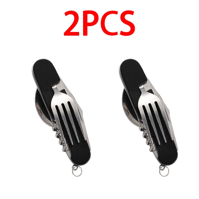 6 in 1 Camping Cutlery Set Tourist Spoon Camping Fork Spoon Stainless Steel Folding Pocket Kits Outdoor cutlery Set DCS001