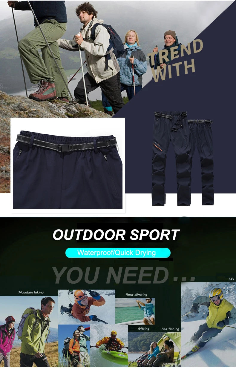 CHRLCK Men Women Waterproof Camping Hiking Pants Summer Quick Dry Trekking Climbing Fishing Sport Outdoor Trousers Women Breathable